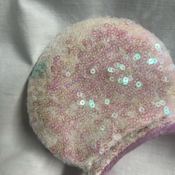 Disney Parks Sequin Headband Shimmery Mouse Ears White Light Pink Sequins - Picture 3 of 9